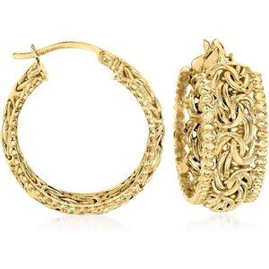 Gold Over Sterling 18kt Beaded-Edge Byzantine Hoop Earrings